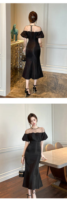 Christmas Party Fashion Elegant Luxury Formal Mermaid Dress Women Clothes Sheer Sexy Off-Shoulder Midi Party Birthday Holiday