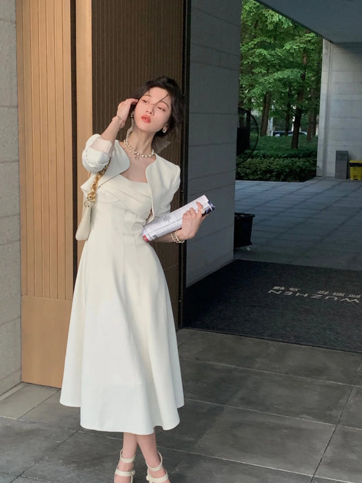 Two Piece Fall Solid Color Dress Woman Ladies Elegant Dress Women White Party Wedding