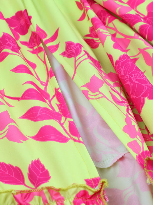 Sexy Deep V Neck Maxi Dress Floral Print Sling Split Women Dress Beach Holiday A-line Long Dress Summer Casual