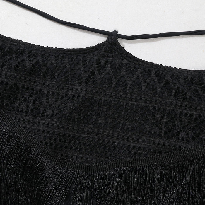 Sexy Tassel Two Piece Skirt Women Halter Lace Bra Tassel Mini Skirt Suit Beach Vacation Casual Female Bathing Suit Summer