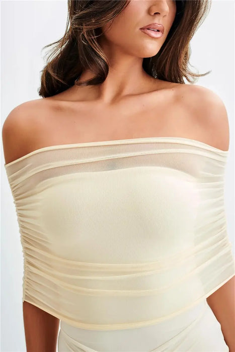 Off-shoulder Backless Sexy Maxi Dress For Women Gown Fashion Mesh Strapless Sleeveless Bodycon Long Dress Elegant
