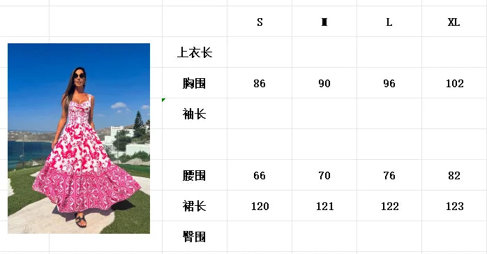 Summer Print Long Dress Women Clothing Party Dresses Pattern Strappy Ladies Hollow Out V-Neck Beach Vestidos