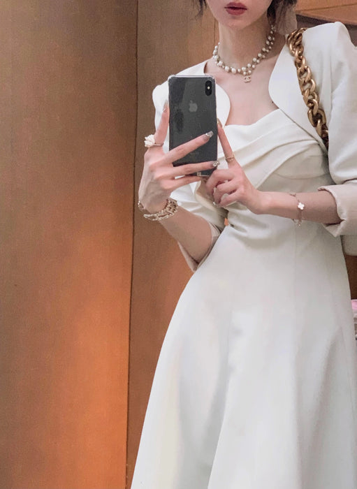 Two Piece Fall Solid Color Dress Woman Ladies Elegant Dress Women White Party Wedding