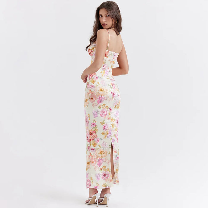 Summer Spaghetti Strap Floral Print Party Dresses Elegant Maxi Bodycon Wedding Guest Holiday Dress