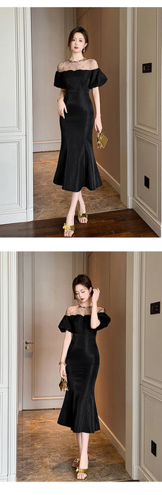 Christmas Party Fashion Elegant Luxury Formal Mermaid Dress Women Clothes Sheer Sexy Off-Shoulder Midi Party Birthday Holiday