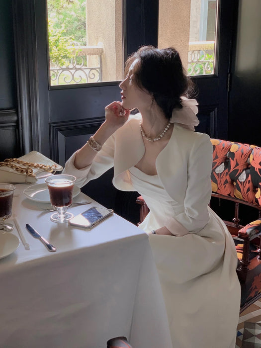 Two Piece Fall Solid Color Dress Woman Ladies Elegant Dress Women White Party Wedding