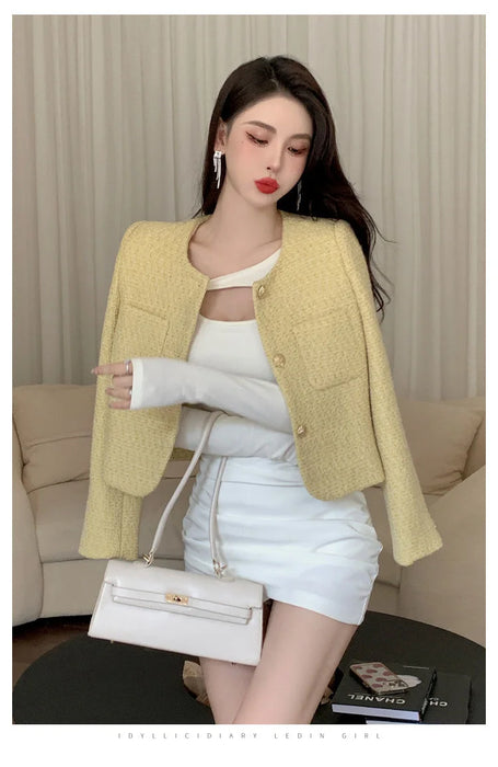 Coat Women Fall Winter Fashion Slim Jacket Female Woolen Short Outerwear Office Lady Top
