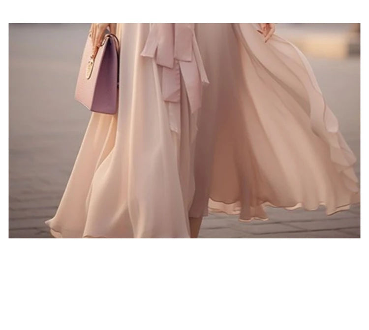 Two Piece Dress Elegant Ladies Woman Fashion Long-sleeved Work Party Wedding Guest Dresses