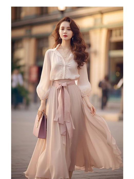 Two Piece Dress Elegant Ladies Woman Fashion Long-sleeved Work Party Wedding Guest Dresses