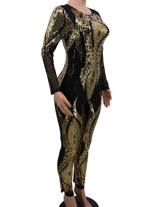 Long sleeve Sequin bodycon jumpsuit women bodysuit party nightclub outfits womens jumpsuits overall