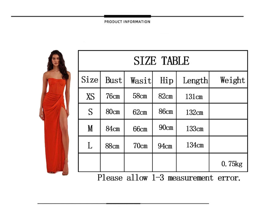 Women's Sexy breast wrapping Dress Red Wrinkled Hem Split Party ceremonial dress Long Dress