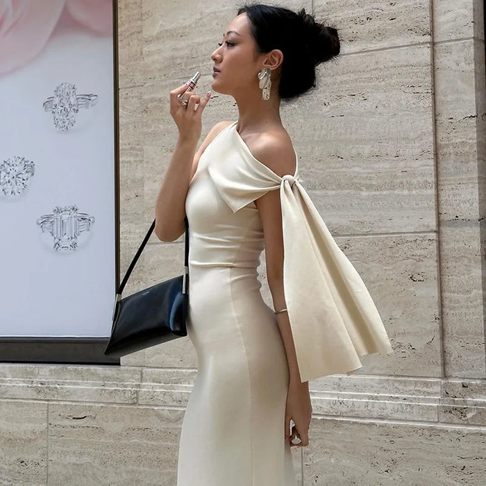 Diagonal Collar Sleeveless Sexy Maxi Dress For Women Fashion Off-shoulder Sleeveless Bodycon Long Dress Elegant