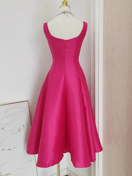 Sexy Evening Thick Satin Women's Spaghetti Strap Party Ball Gown Slash Neck Backless Prom Cocktail Dresses