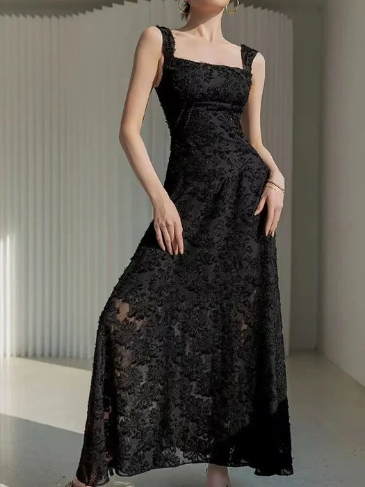 Sexy Lace Jacquard See Through Women Dress Sleeveless Tie Up Backless Lace Long Dress Summer Party Ladies Dress