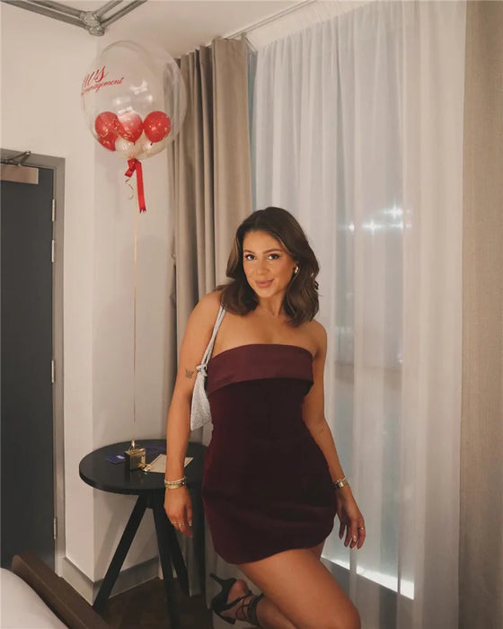 Strapless Backless Sexy Mini Dress Women Fashion With Zipper Off-shoulder Sleeveless A-line Bodycon Club Party Dress
