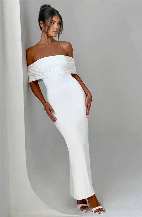 Strapless Backless Sexy Maxi Dress For Women Black Solid Off-shoulder Sleeveless Bodycon Club Party Long Dress Elegant