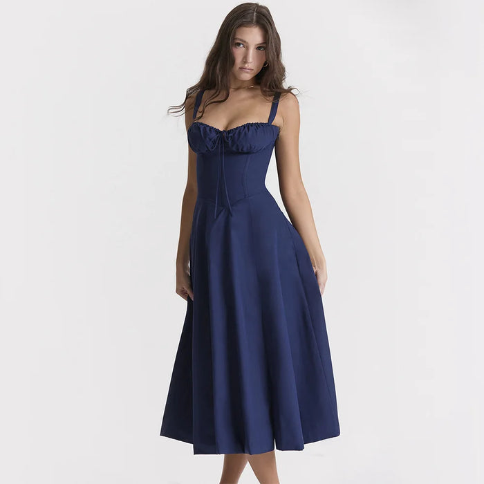 Elegant A Line Midi Dress Sexy Spaghetti Strap Lace Up Red Holiday Party Dresses Summer Dresses Women