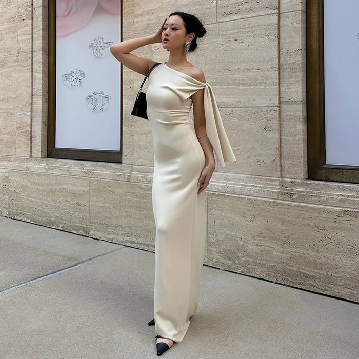 Diagonal Collar Sleeveless Sexy Maxi Dress For Women Fashion Off-shoulder Sleeveless Bodycon Long Dress Elegant
