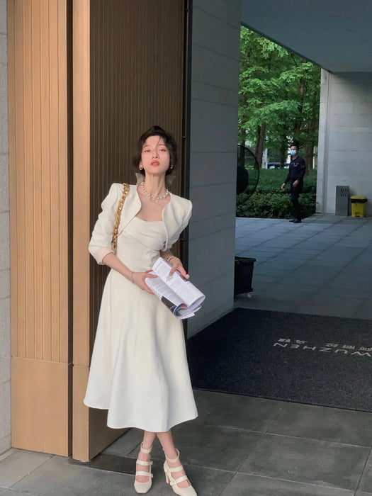 Two Piece Fall Solid Color Dress Woman Ladies Elegant Dress Women White Party Wedding