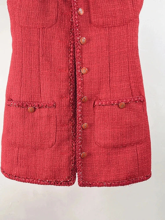 Small Fragrance Runway Tweed Vest Dress Women's Sleeveless Four Poackets Vintage Short