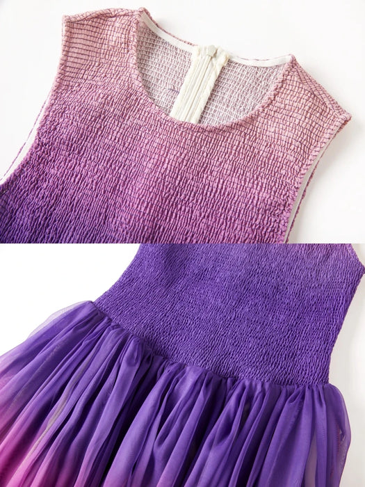 Summer Holiday Gradient Color Rainbow Long Dress Women's Sleeveless O Neck Zipper Stretch Patchwork Chiffon Party Dresses