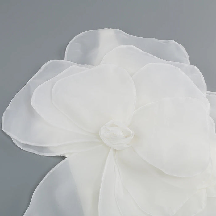 New Style White Oblique Shoulder Decorative Flower Dress Women's Wedding Party One Shoulder dress