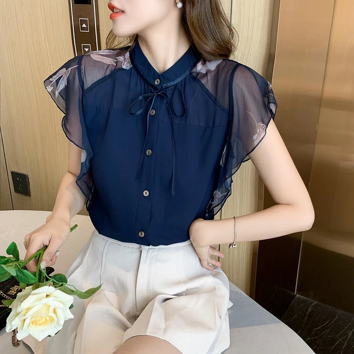 Summer Women Chiffon Blouse Shirt Tops Short Sleeve