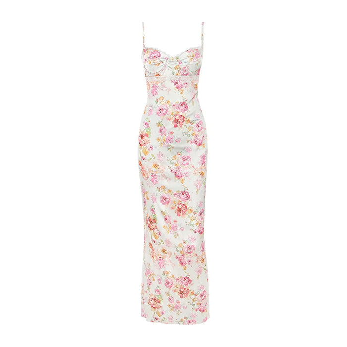 Summer Spaghetti Strap Floral Print Party Dresses Elegant Maxi Bodycon Wedding Guest Holiday Dress