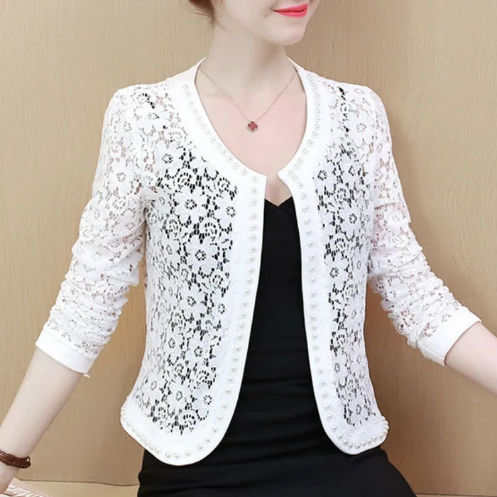 Womens Jackets Long Sleeve Beading Hollow Lace
