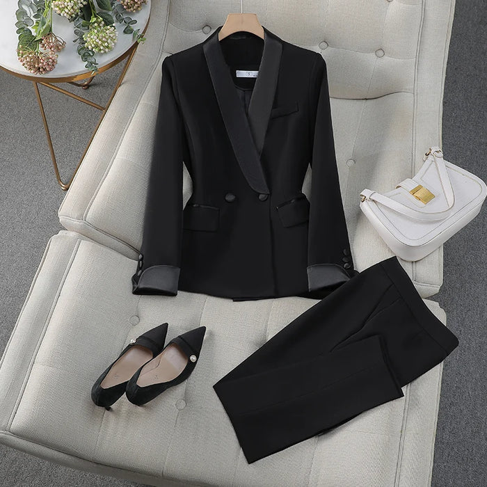 Office Lady Hit Color Blazer Pants Sets for Women 2 Pieces Women's Suits Fall Elegant Office Lady Work Outfit Trousers