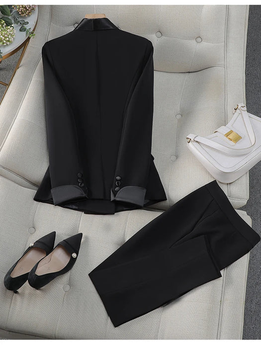 Office Lady Hit Color Blazer Pants Sets for Women 2 Pieces Women's Suits Fall Elegant Office Lady Work Outfit Trousers