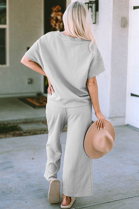Fashion Women's Two Piece Sets Texture Short Sleeve Top and Pants Set