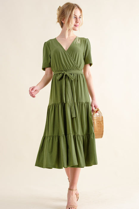Women's Fashion Tops 2024 Soft Short Sleeve Tiered Midi Dress