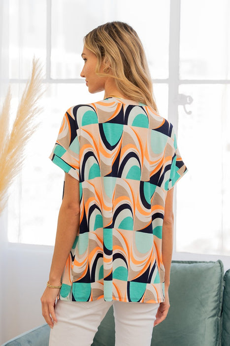 Women's Fashion Tops 2024 Wrinkle-Free Geometric Short Sleeve Shirt