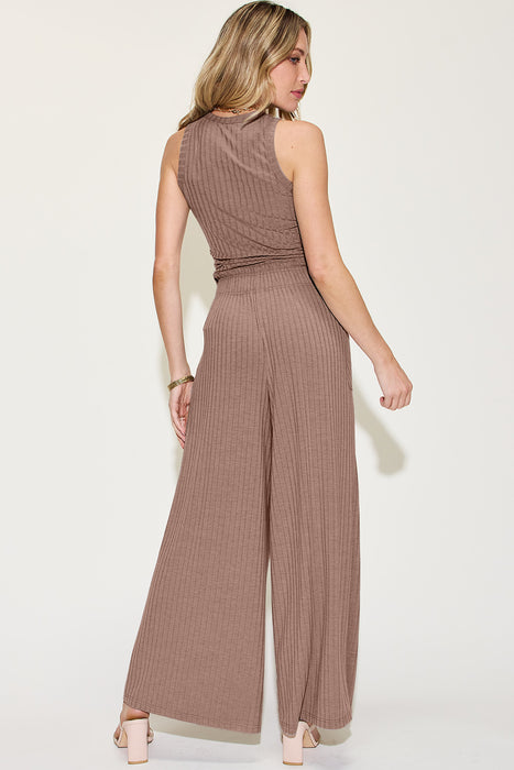Fashion Women's Two Piece Sets Ribbed Tank and Wide Leg Pants Set