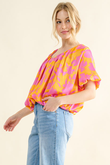 Women's Fashion Tops 2024 Printed Satin Bubble Hem Top