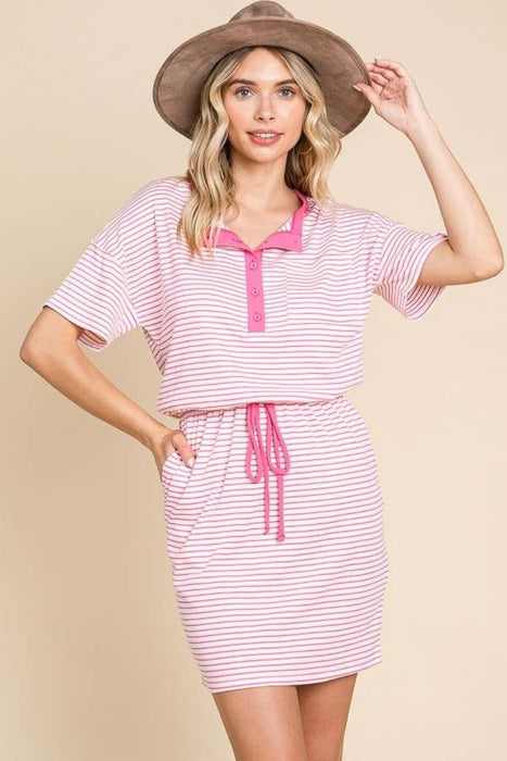 Culture Code Striped Short Sleeve Mini Dress with Pockets