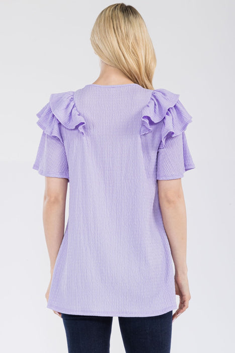 Women's Trendy Fashion Tops 2024 Ruffle Layered Short Sleeve Texture Top