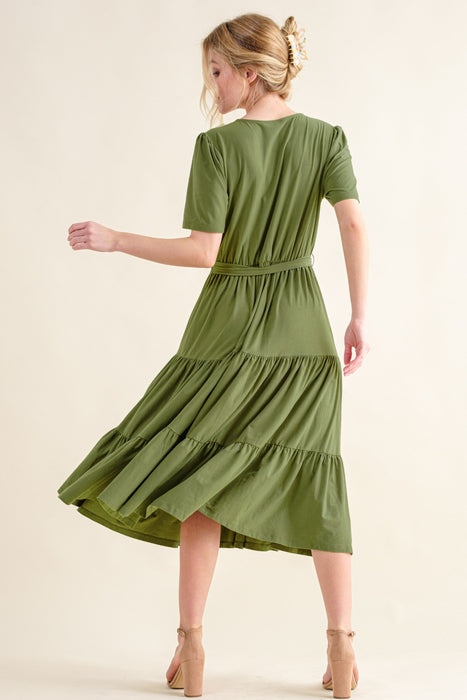 Women's Fashion Tops 2024 Soft Short Sleeve Tiered Midi Dress