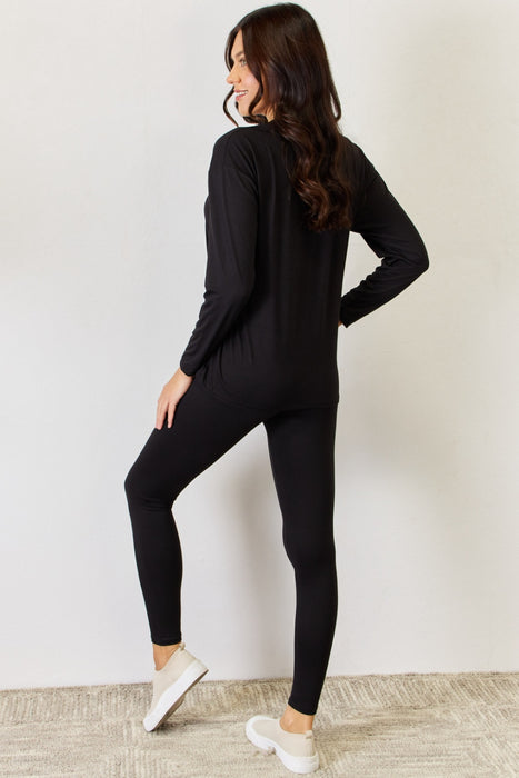 Fashion Women's Two Piece Sets Round Neck Long Sleeve T-Shirt and Leggings Set