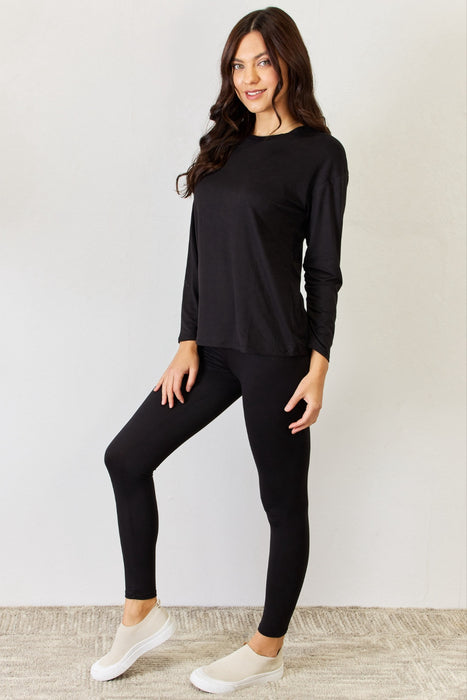 Fashion Women's Two Piece Sets Round Neck Long Sleeve T-Shirt and Leggings Set
