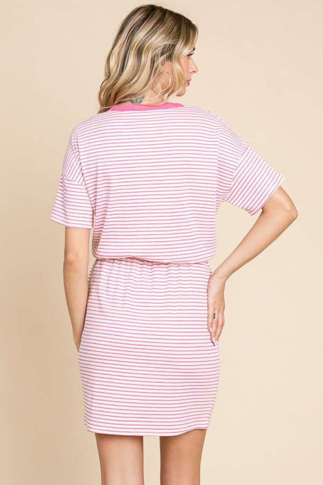 Culture Code Striped Short Sleeve Mini Dress with Pockets