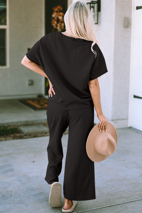 Fashion Women's Two Piece Sets Texture Short Sleeve Top and Pants Set