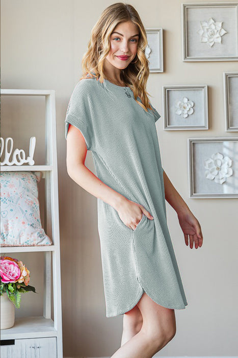 Women's Fashion Tops 2024 Ribbed Round Neck Short Sleeve Tee Dress