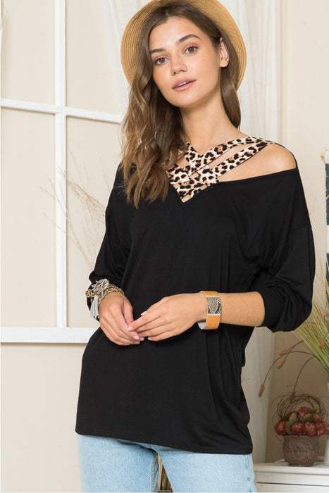 Women's Trendy Fashion Tops 2024 Leopard Braided Strap Long Sleeve T-Shirt