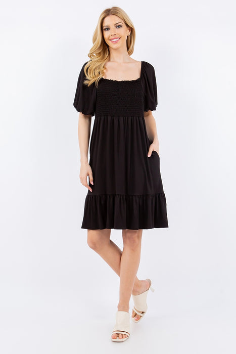 Women's Fashion Tops 2024 Ruffle Hem Short Sleeve Smocked Dress