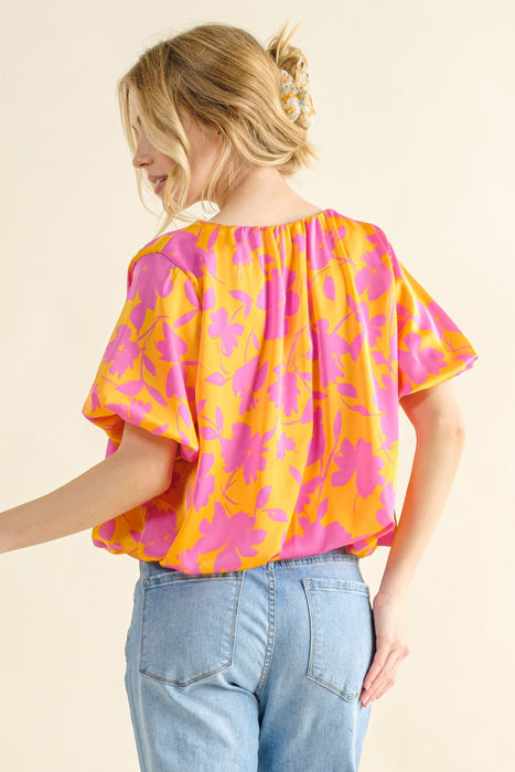 Women's Fashion Tops 2024 Printed Satin Bubble Hem Top