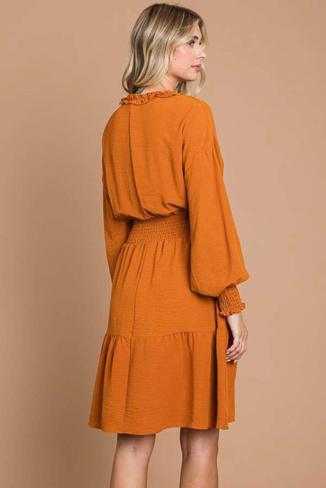 Culture Code Frill Smocked Lantern Sleeve Mini Dress