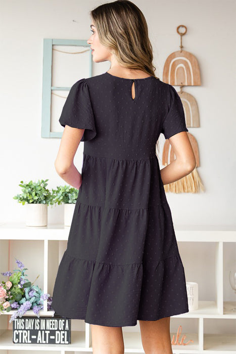 Women's Fashion Tops 2024 Swiss Dot Short Sleeve Tiered Dress