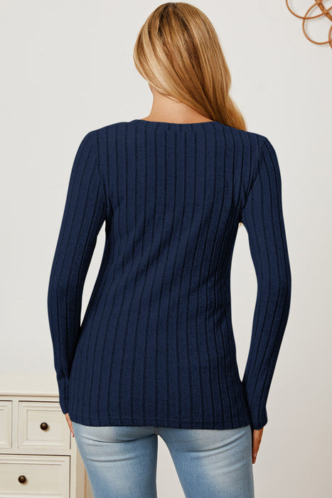 Basic Bae Ribbed V-Neck Long Sleeve T-Shirt